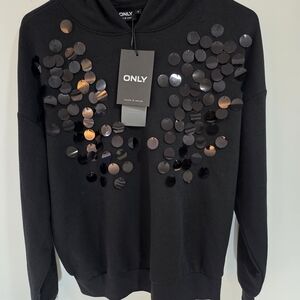 ONLY Black Women's Hooded Sweater Shirt See with Sequins